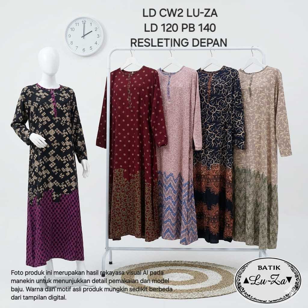 Daster Gamis Batik Luza Longdress CW2 Busui Jumbo LD 120 PB 140 Resleting Depan Premium