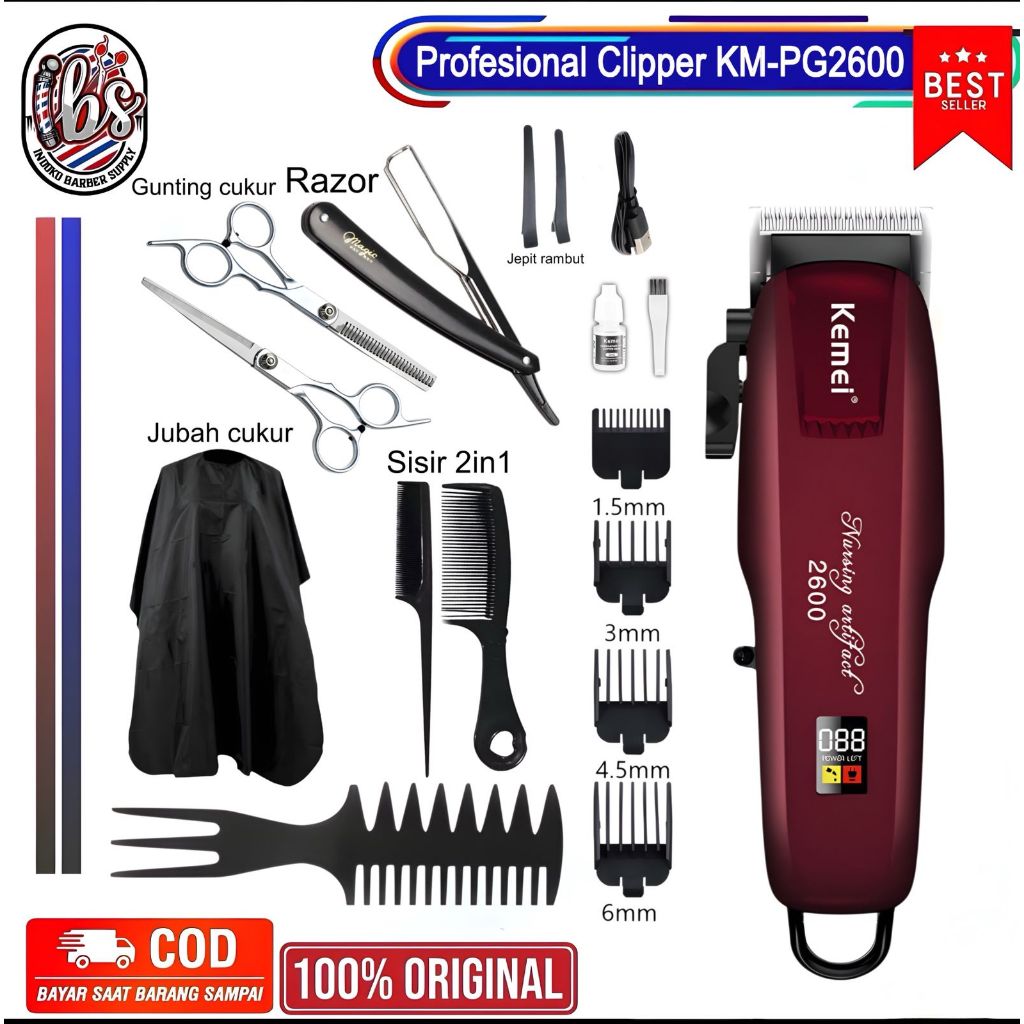 KEMEI Mesin Cukur Rambut Cas Barbershop Alat Cukur Indikator Baterai LCD