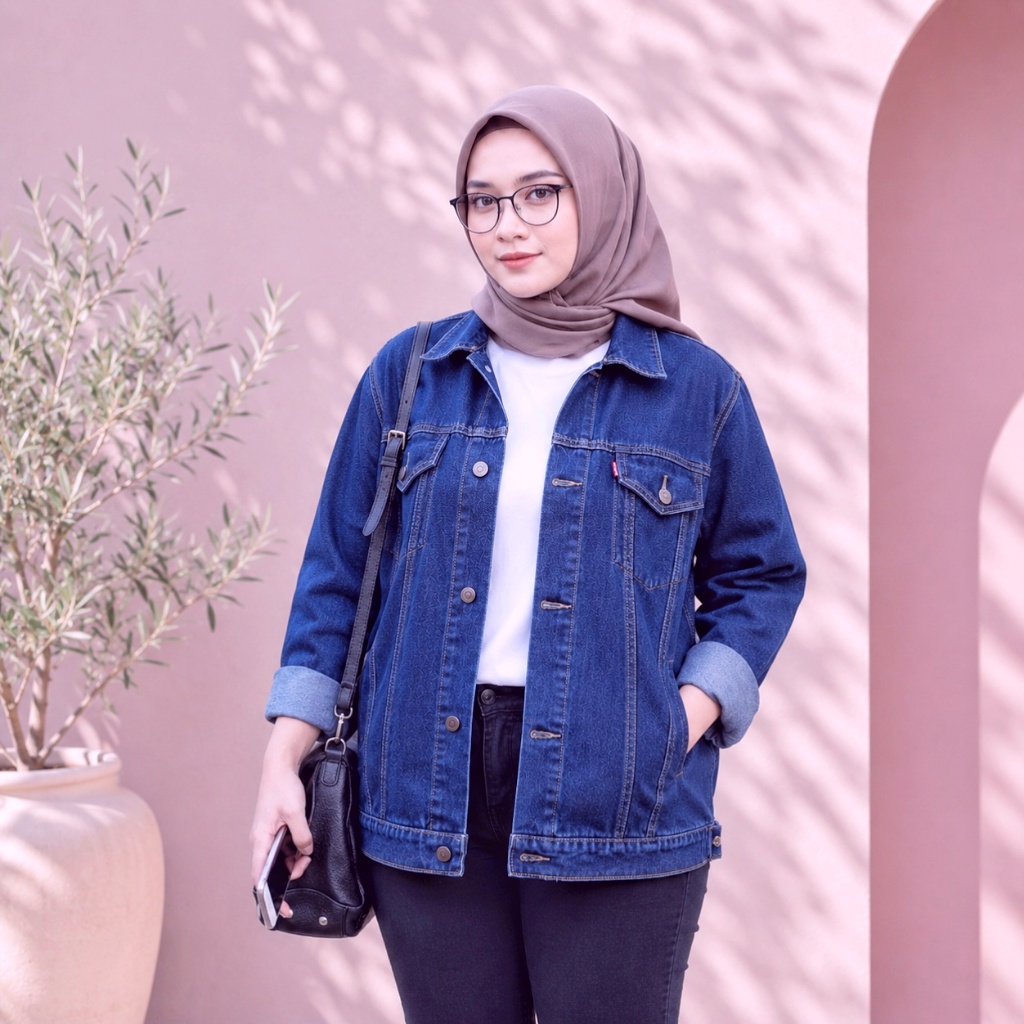 jaket jeans wanita, bahan denim tebal, jaket denim wanita oversize