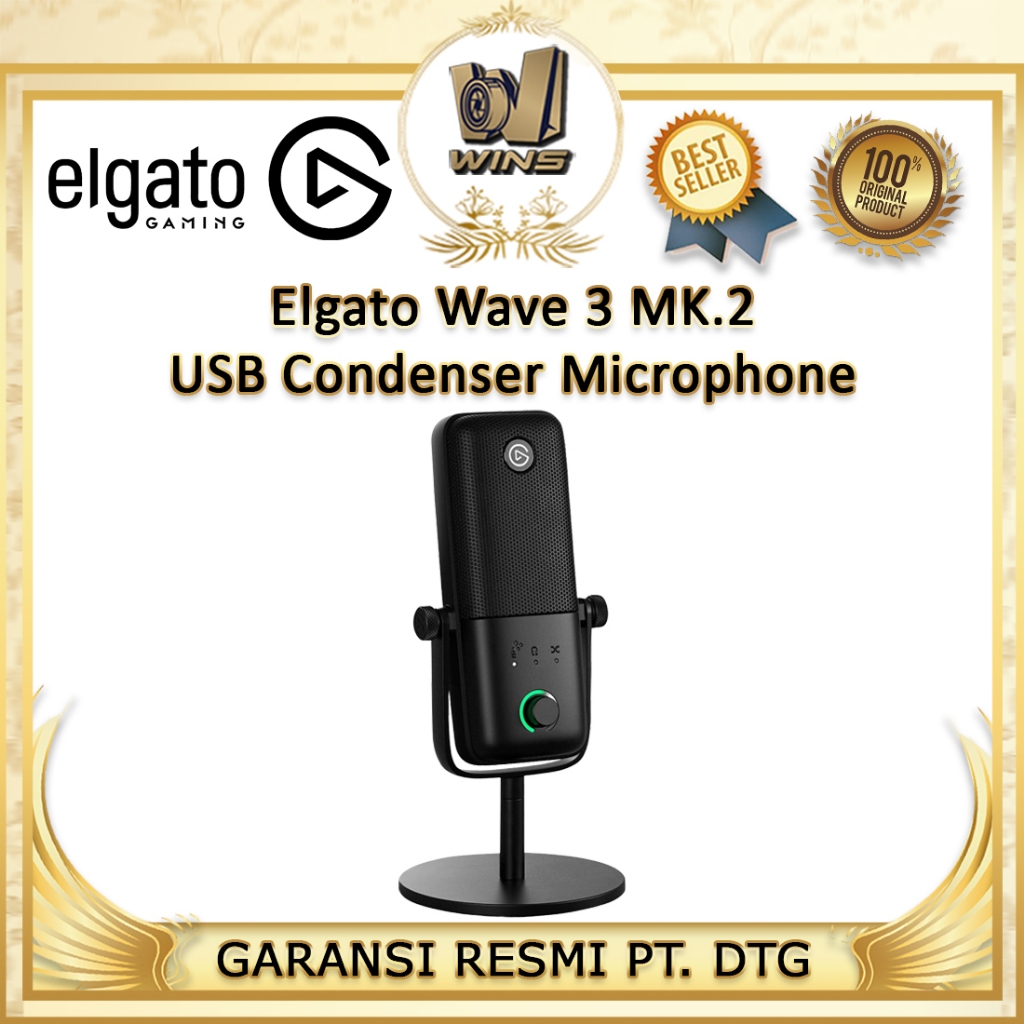 Elgato Wave 3 MK.2 USB Condenser Microphone for Streaming & Podcasting with Wave FX Processor, Onboa