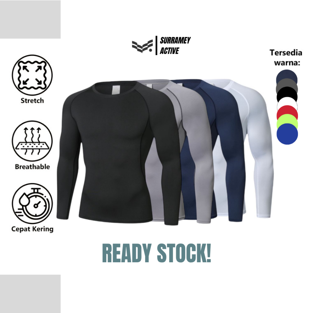 Surramey Active Baju Manset Baselayer Lengan Panjang Kaos Long Sleeve Sport Compression Olahraga Pri