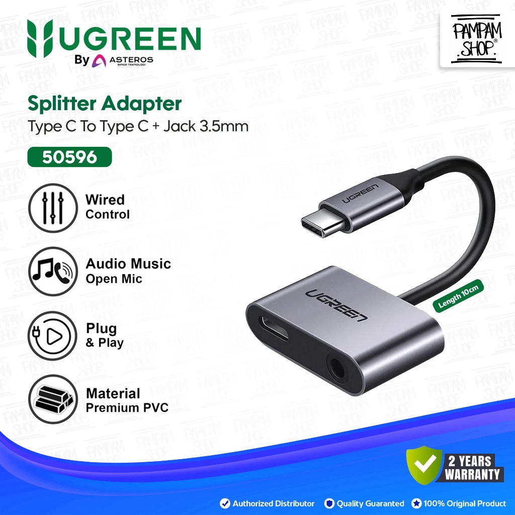 UGREEN ORIGINAL Audio Adapter Type C to Type C and 3.5MM Converter Adaptor Kabel Jack Gaming Splitte