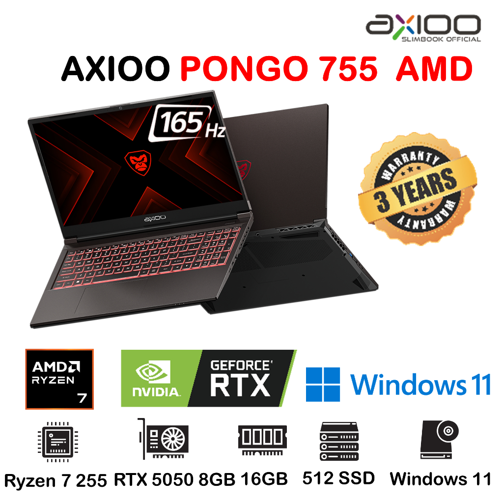 LAPTOP AXIOO PONGO AMD 755 RYZEN 7 255 16GB 512GB RTX5050 8GB  WINDOWS 11 16FHD