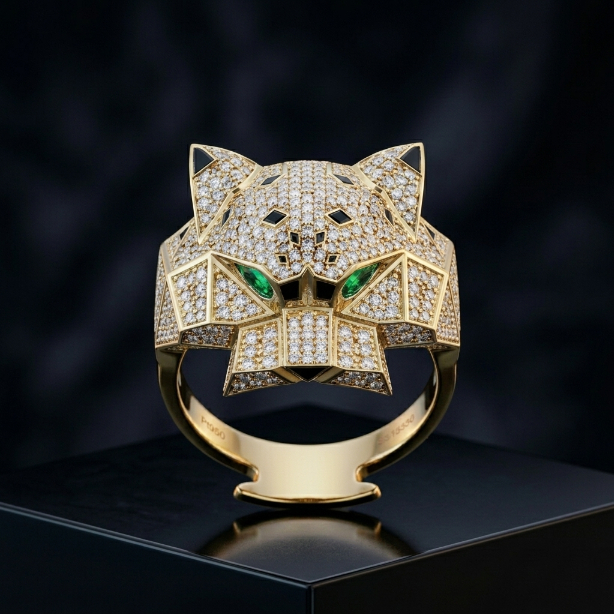 Cincin Panther Pria Luxury JND Jewellery Suasa Asli – Mata Hijau Emerald | Gold Rose Gold Silver