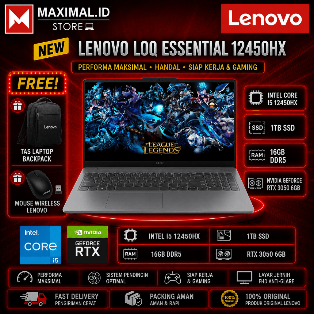 Lenovo LOQ Essential 15ARP10E AMD Ryzen 7 7735HS 32GB 1TB 15.6 RTX4050 WINDOWS11+M365+OH2024