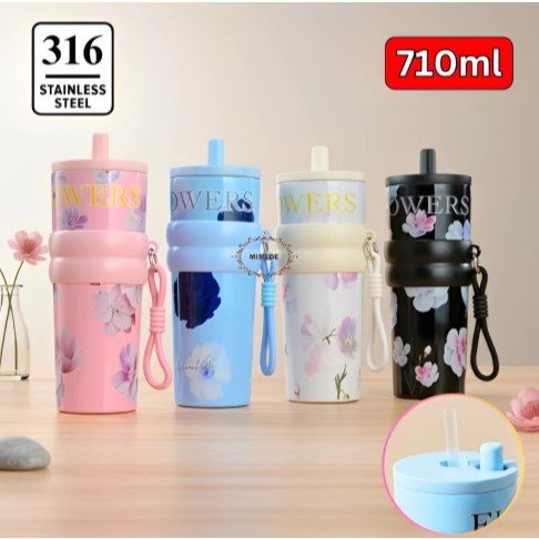 Tumbler Flowers Stainless Steel 750 ML Tali Gantungan Termos Vakum Tumbler Flower Series TAKASIMURA