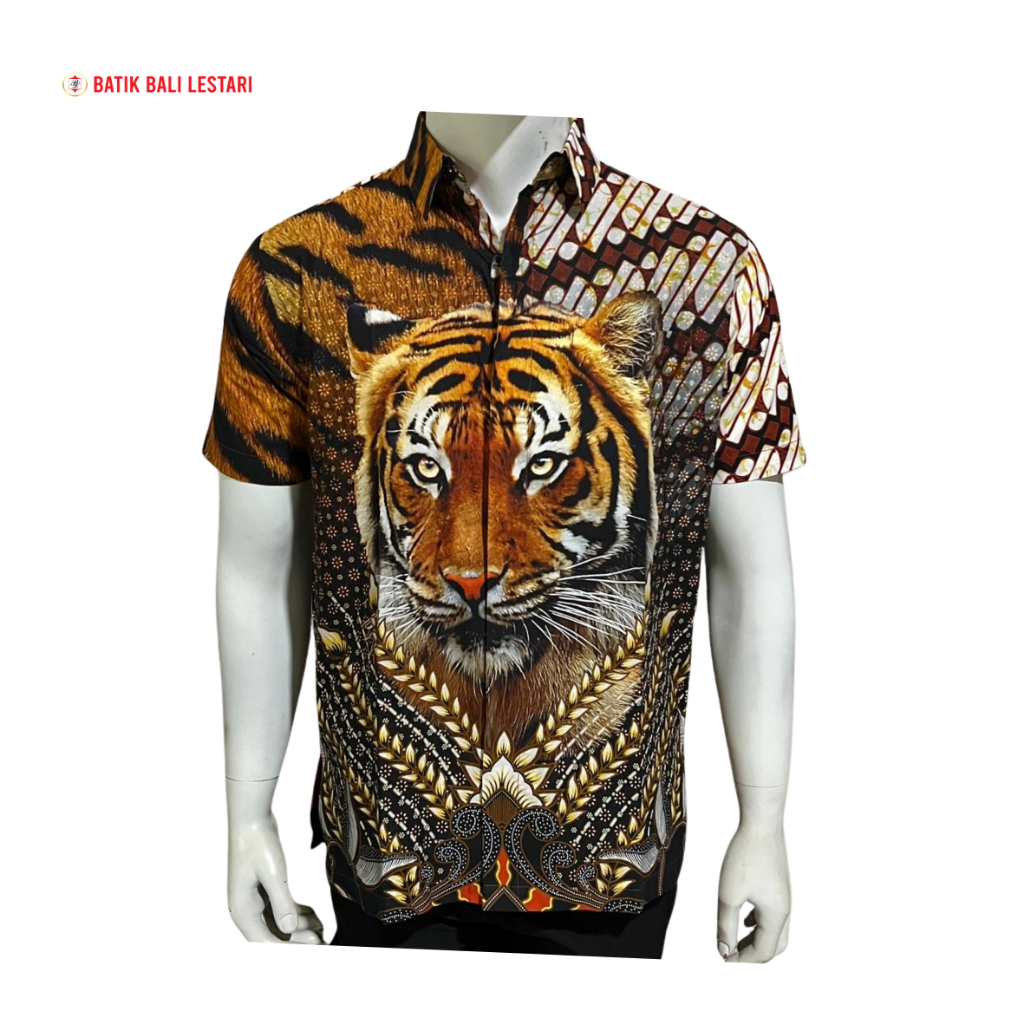 Batik Bali Lestari Kemeja Pria Katun Hitam Orange ( DGP02 )