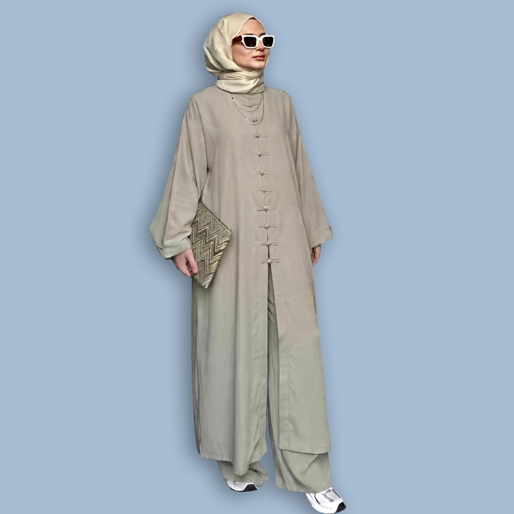 Setelan Long Tunik cheongsam Polo Linen Jumbo L XL XXL 3XL 4XL Muat Bb 120Kg LD 100 110 120 130 140