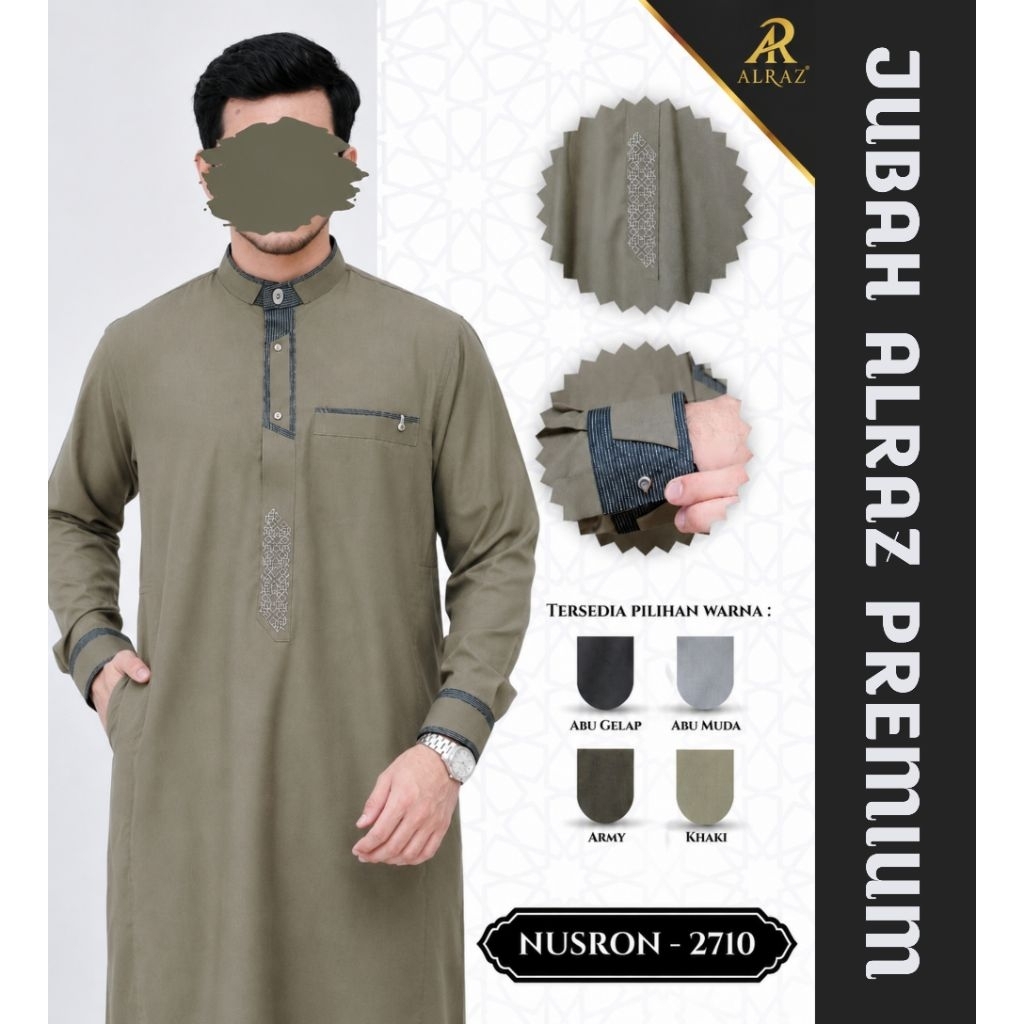 Jubah Al Raz Premium Model Terbaru Desain Nusron Lengan Panjang Bordir Kombinasi Warna