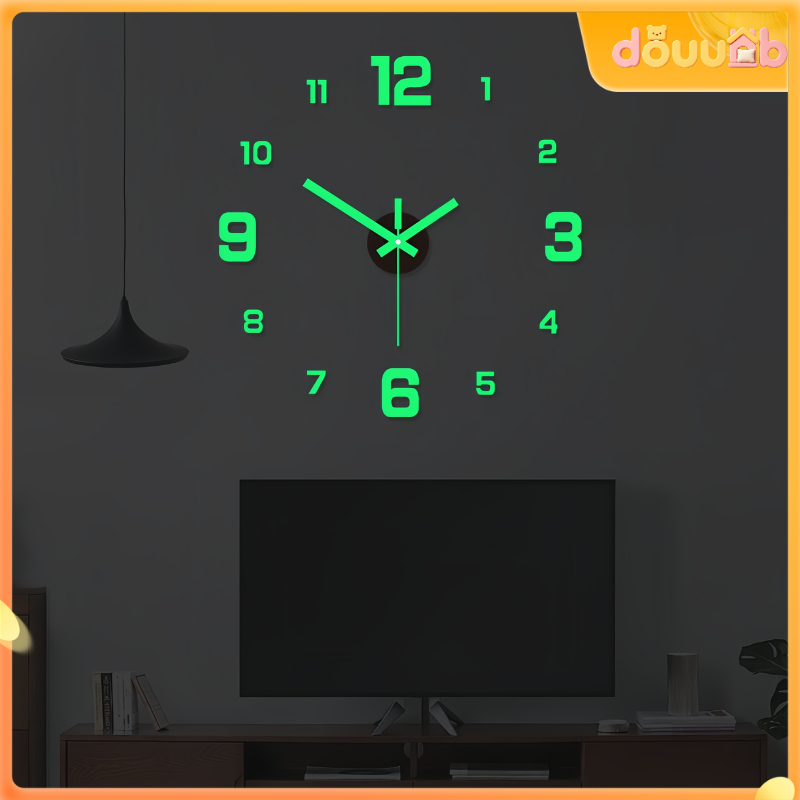 Menyala Diameter 80-130cm Jam Dinding Tempel DIY Analog 3D Ukuran Besar Akrilik Silent Jam Dinding J