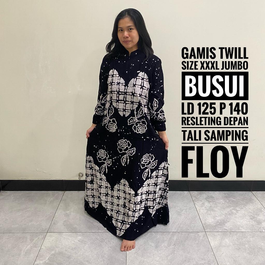 Gamis Twill Ori Pekalongan Jumbo Wanita Dewasa Busui Friendly Resleting Depan Motif Batik Abstrak Sy