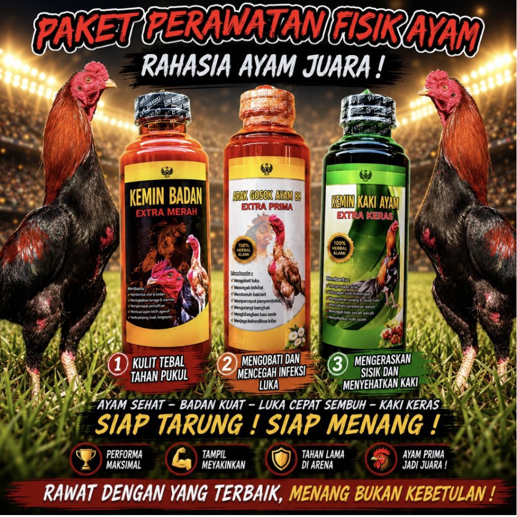 Kemin Ayam Aduan 250 ml PAKET KEMIN isi 3 Perawatan Fisik Ayam Aduan ( Arak gosok, kemin badan, kemi