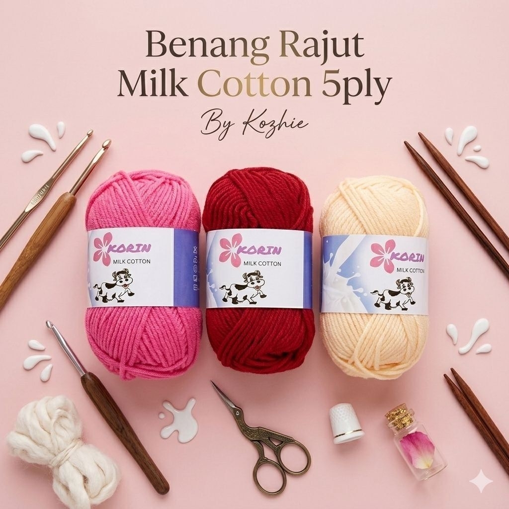 (KOZHIE) BENANG RAJUT MILK COTTON 5PLY 50gram / MILK COTTON YARN 5PLY