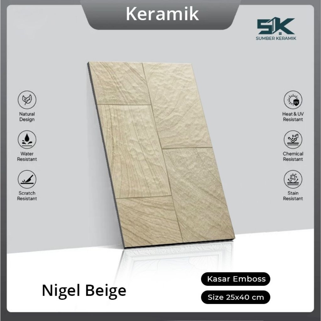 Keramik Dinding Kasar Emboss LAGUNA 25x40 Nigel Beige