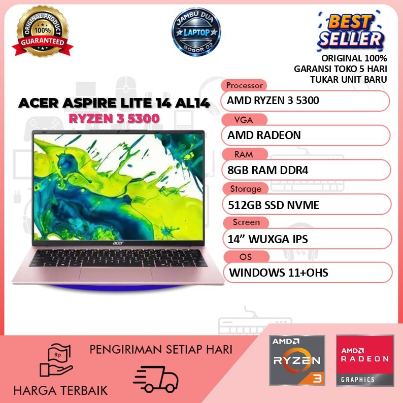 ACER ASPIRE LITE 14 AL14 RYZEN 3 5300 8GB 512GB 14.0WUXGA IPS