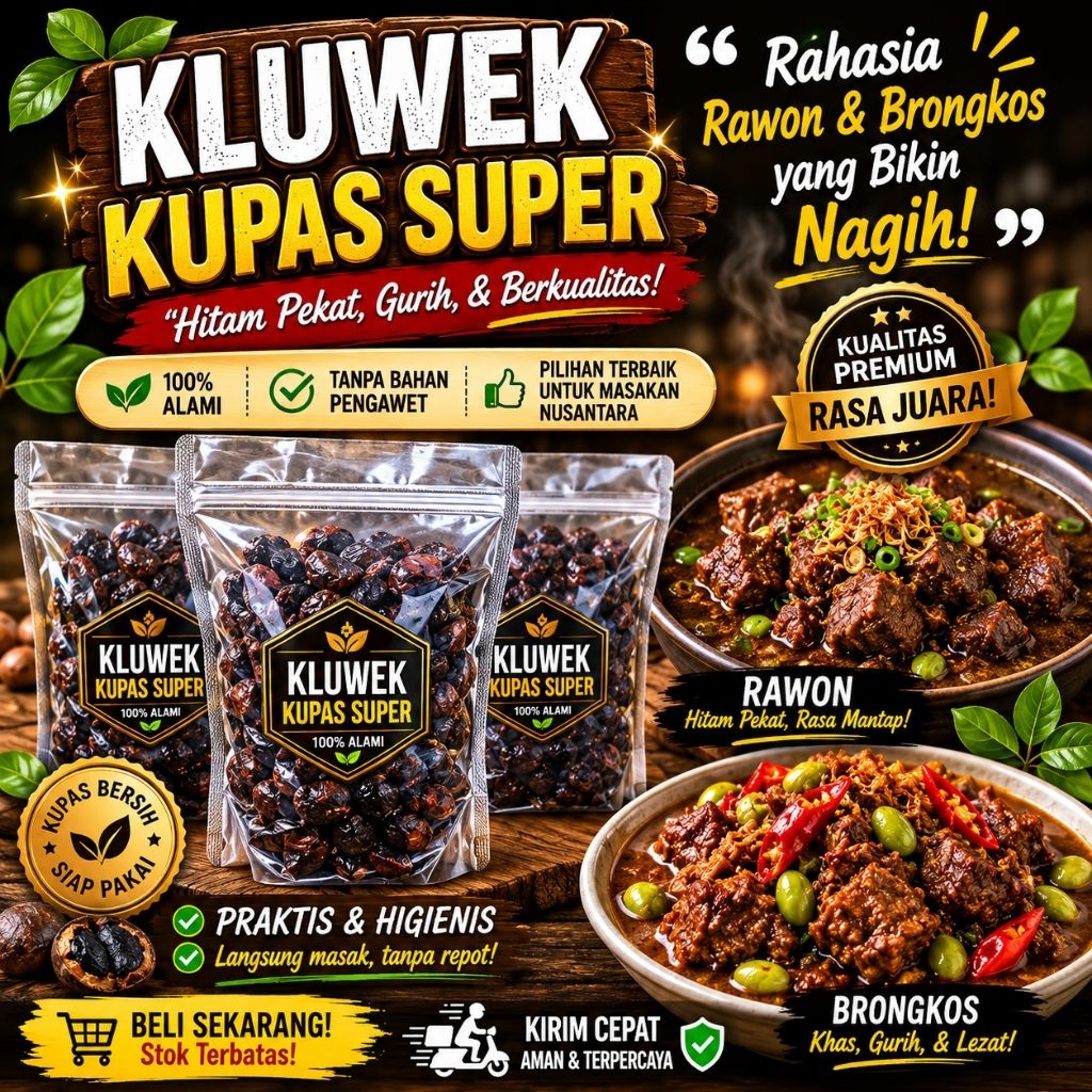 Kluwek/pucung KUPAS. Bumbu Rawon 1 KG - Alami, Tanpa Pengawet, Siap Pakai