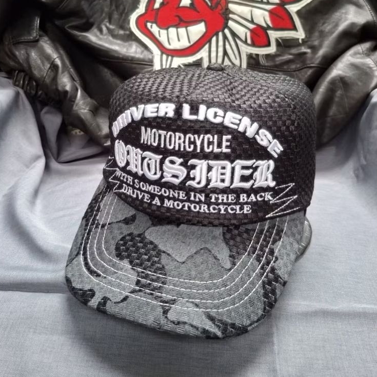Topi Trucker/Snapback Vintage Motorcycle Outsider Biker Cap Rare Item