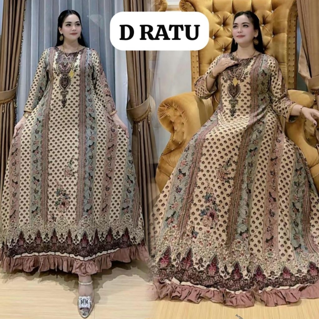 dress wanita gamis Hindi D ratu full motif katun rayon tuwil terbaru