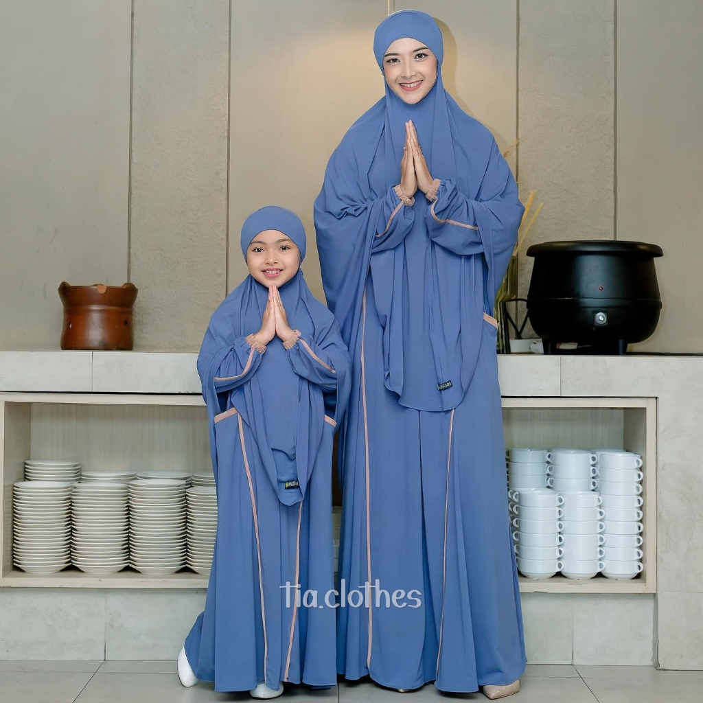 Gamis Muslimah Mina Set Couple Mom & Kids Bahan Jersey Premium (Free Cadar)