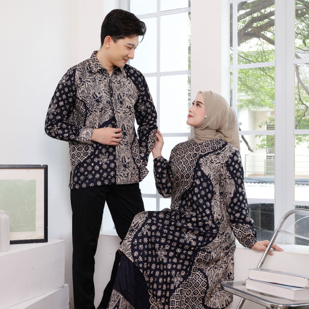‎ZN | Set Tunik Batik Dobby Sutra Viscose Couple Pasangan Kameja Batik Pria Premium Batik Couple