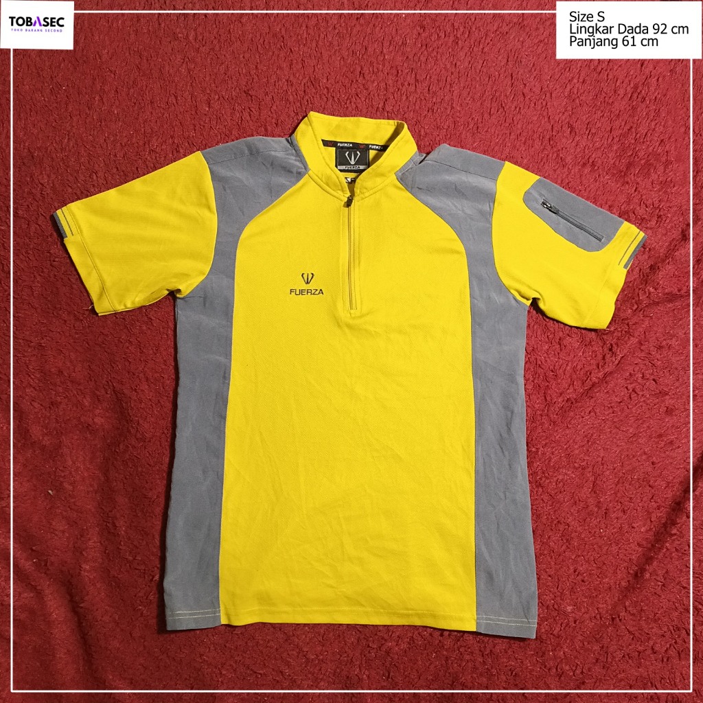 Kaos Baju Tshirt Jersey Baselayer Dry Fit Fuerza warna Kuning list Abu Size S