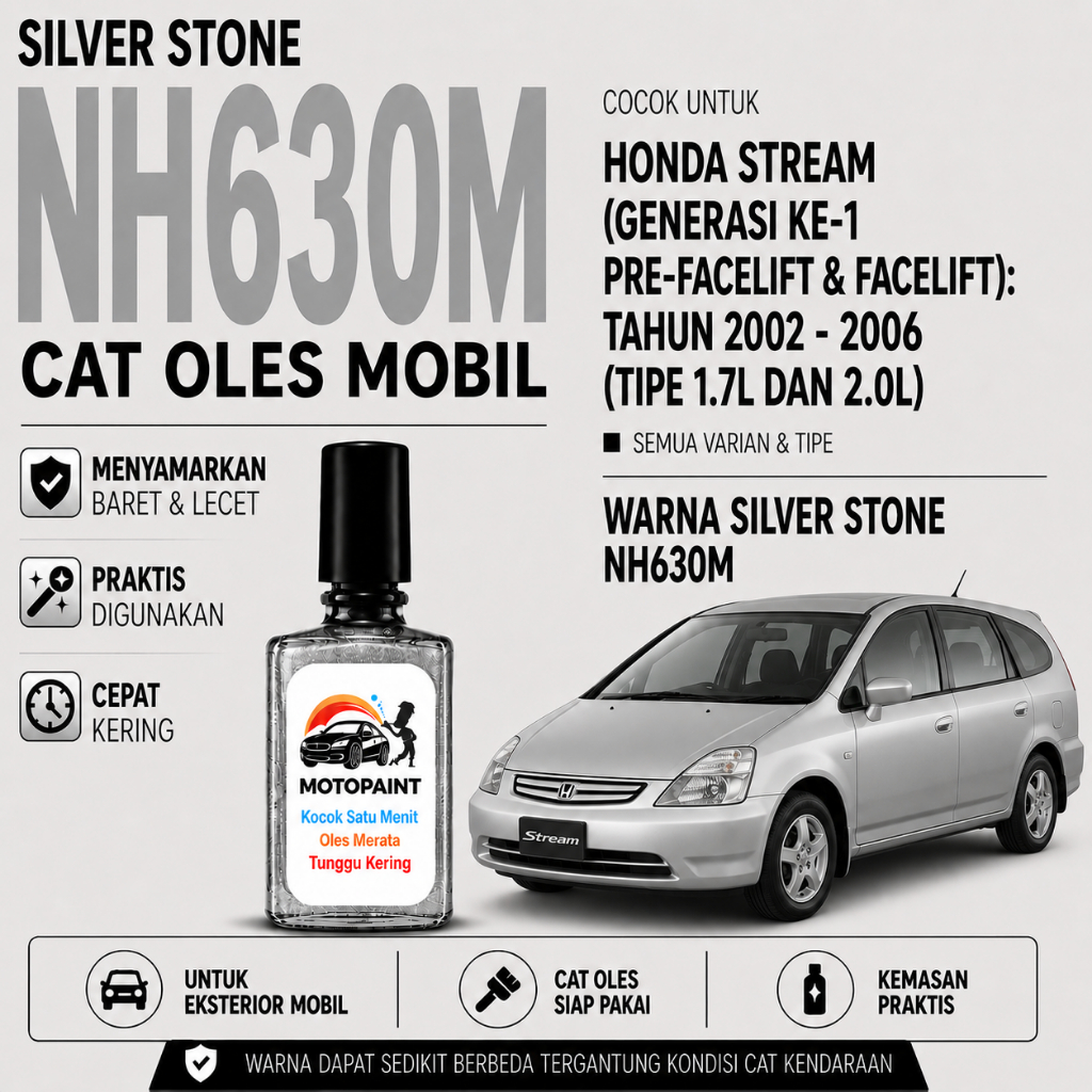 Motopaint Silver Stone Metallic NH630M Cat Oles Penghilang Baret Mobil Honda Stream Warna Silver Met
