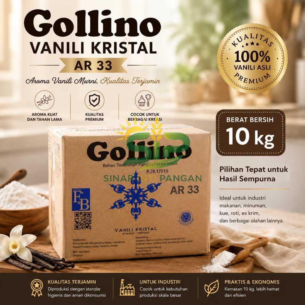 Vanili Crystal Gollino AR 33 Bubuk Kristal Perisa Pengharum Kue Karung Grosir Industri Bakery 10kg