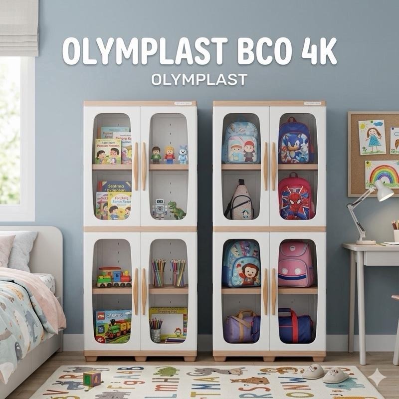 Olymplast LEMARI BUKU BCO 2K2P BCO 4K Lemari Buku 1/2 Kaca 1/2 Plastik Lemari Buku Plastik Rak Buku 