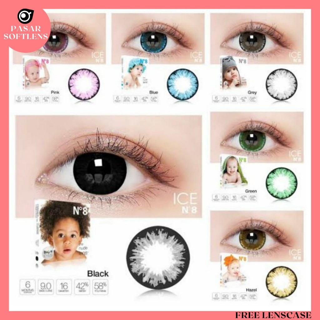 SOFTLENS ICE N8 COLOR NORMAL & MINUS -0.50 sd -6.00 FREE LENSCAS BY EXOTICON  DIA 16 BIG EYES / NO. 