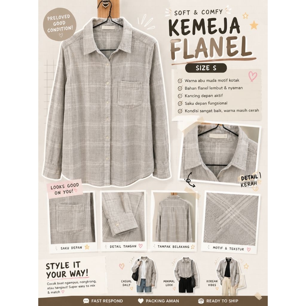 Kemeja Flanel Abu Abu Wanita
