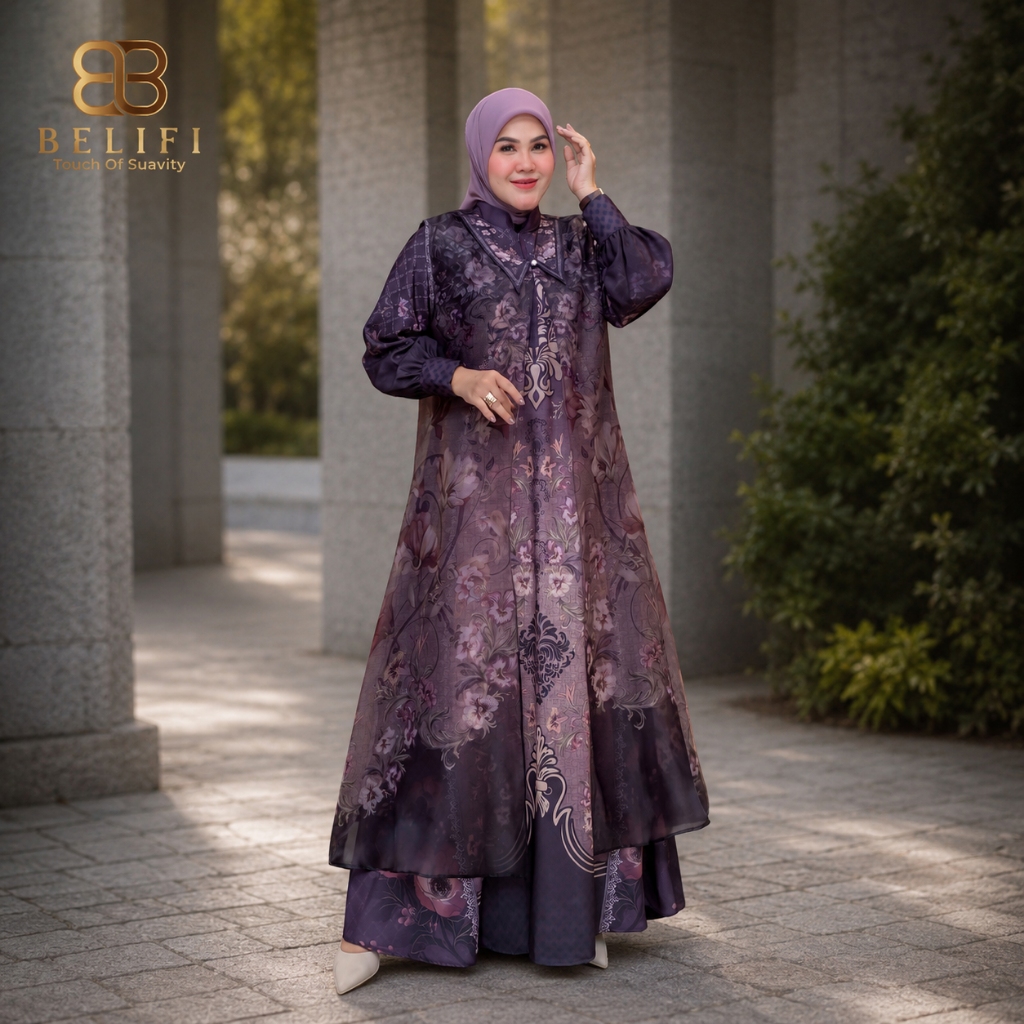 BELIFI | Larissa 2 in 1 Series Gamis Set Inner Outer Lepas Pasang Pola Ornamen Mewah