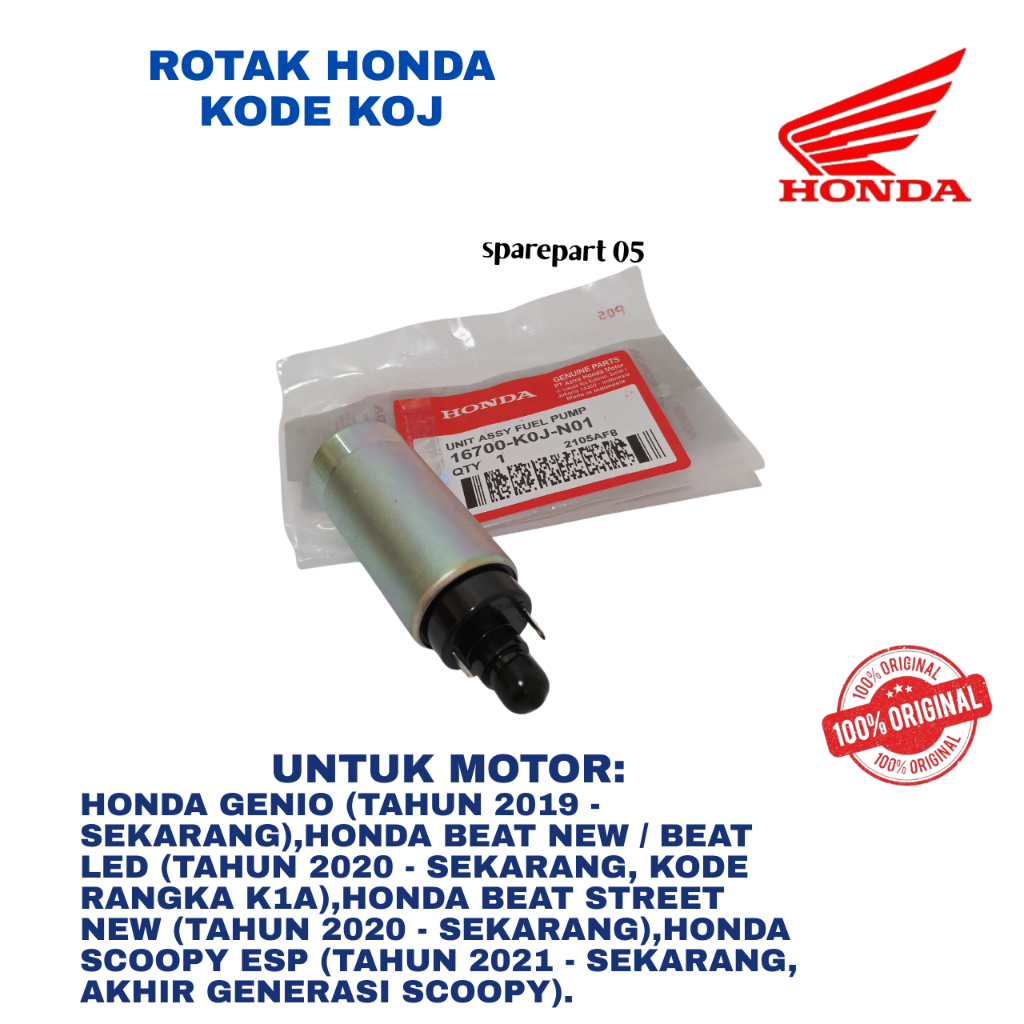 ROTAK ORIGINAL HONDA KODE KOJ UNTUK MOTOR HONDA GENIO ( TAHUN 2019-SEKARANG ), HONDA BEAT NEW/BEAT L