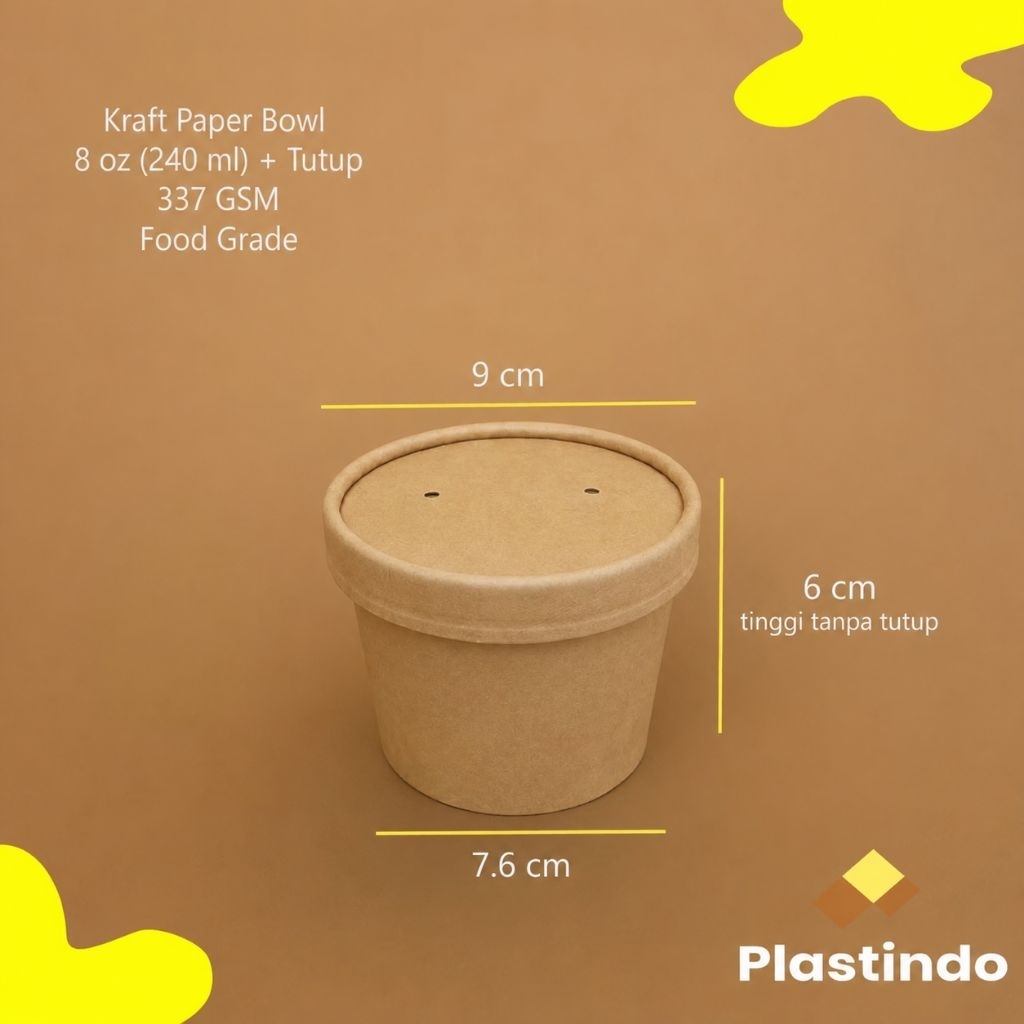 Brown Kraft Paper Cup 8 oz (isi 25 pcs) Food Grade Brown Paper Kraft Bowl | Soup Cup | Ice Cream Cup