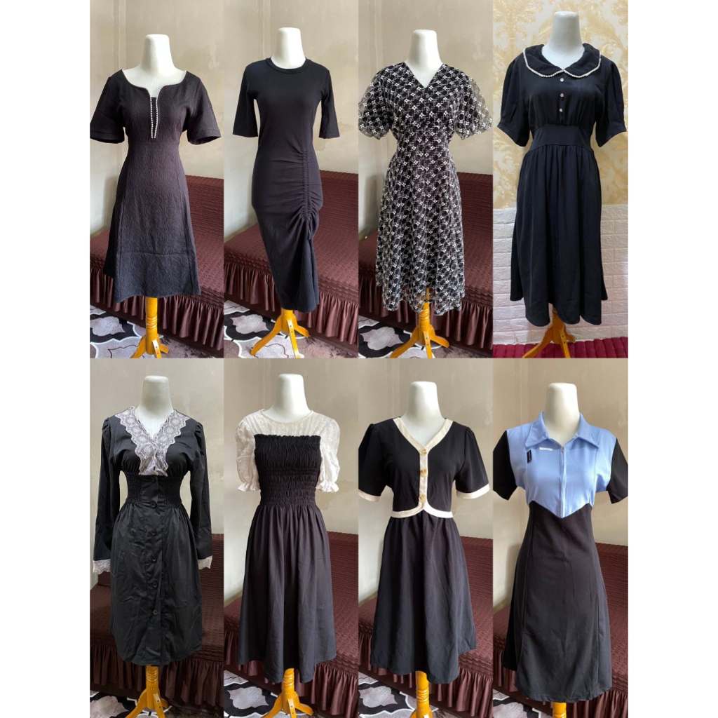 DRESS HITAM KOREAN LOOK MIDI DRESS MINI DRESS DADA SMOKE DRESS KAOS