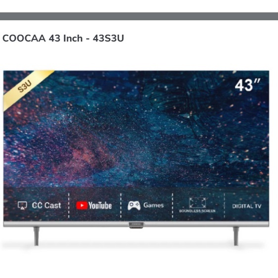 LED TV COOCAA 43S3U Smart TV Digital DVB T2 Wifi Youtube