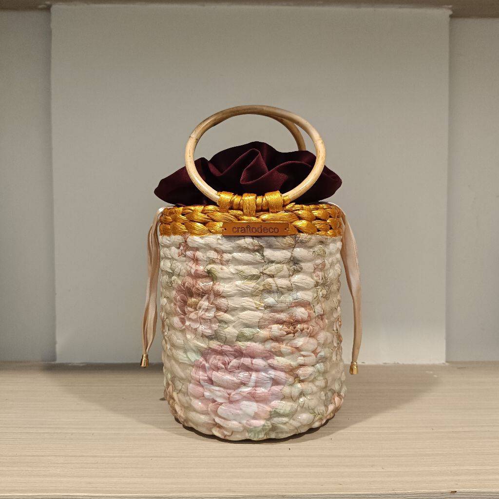 Tas Handmade Anyaman Enceng Gondok Motif Bunga Shabby Chic Gaya Vintage Tas Cewek untuk Pesta Kondan