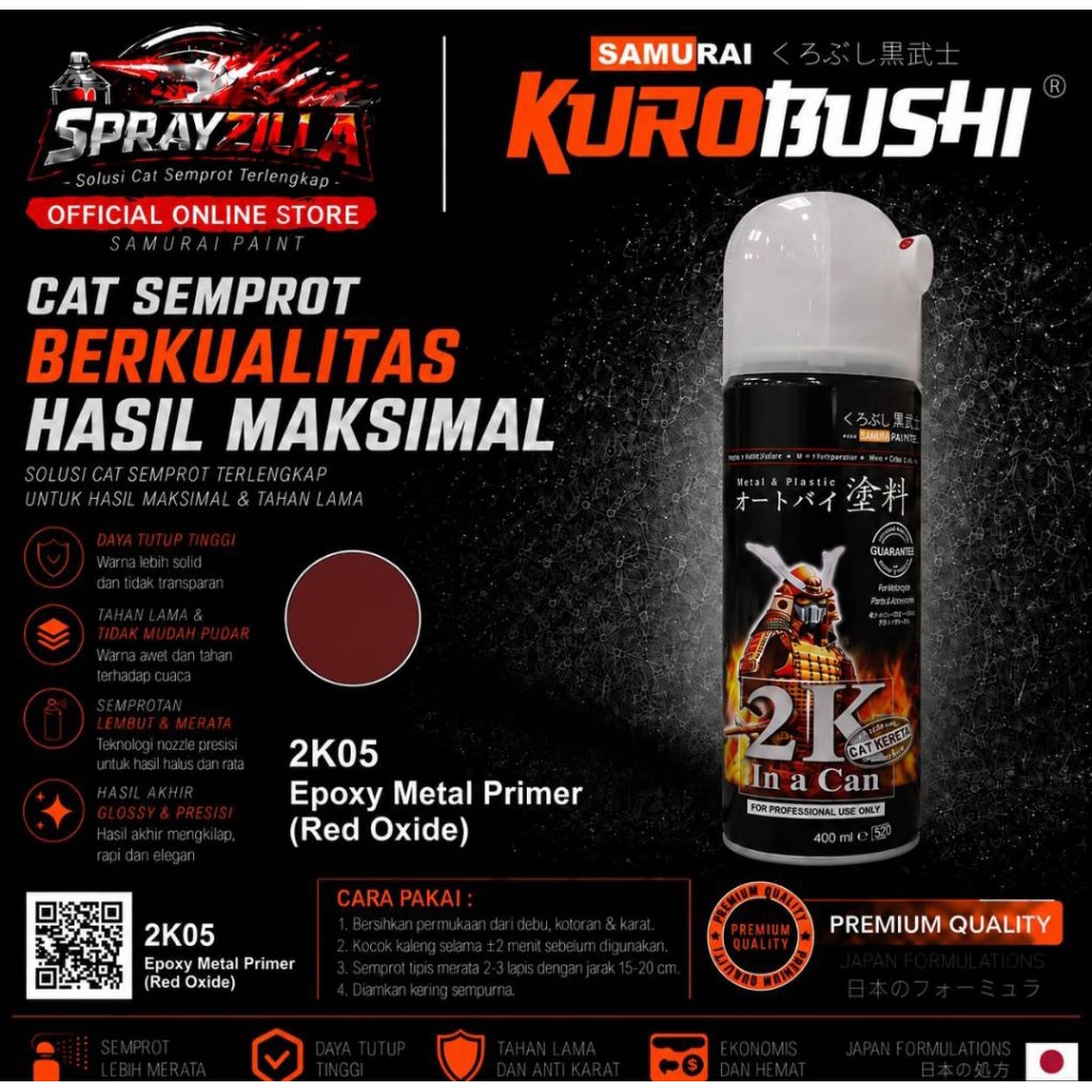 Samurai Paint Epoxy 2K05 Epoxy Metal Primer Red #2k05 Cat Aerosol Kualitas Kompresor