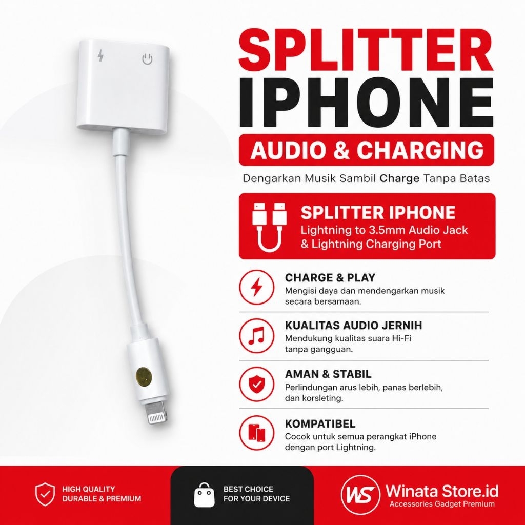 KABEL SPLITTER IPHONE LIGHTNING | Konverter Sambungan 2in1 Charger & Audio