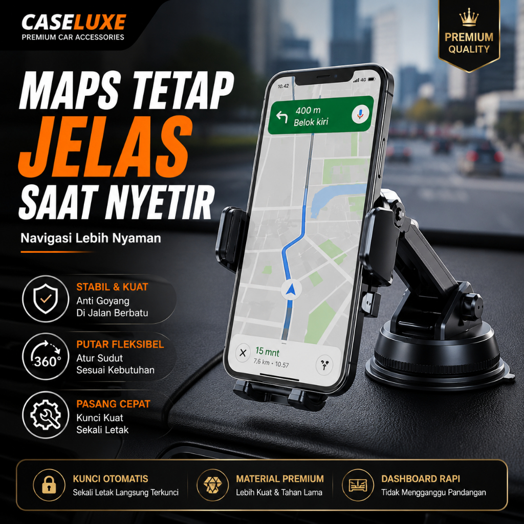 Dudukan HP Mobil Fleksibel – Stand HP Putar 360 untuk Dashboard Mobil
