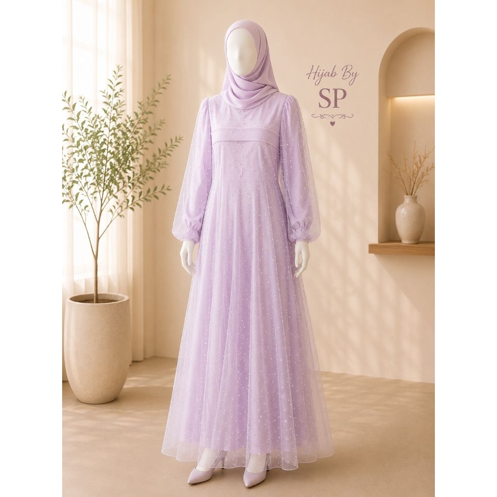 Gamis Brukat / Gamis Cinderella Tile Mutiara / Gaun Lilac full Payet Mewah
