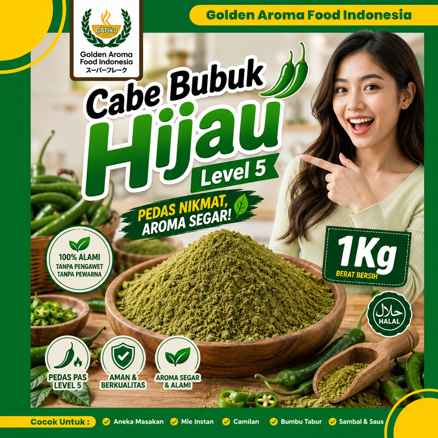 Cabe Bubuk Hijau Level 5 Jual 1 Kg Bubuk Cabe Green Chilli Powder Level 5 Murah Halal Enak Aman GAFI