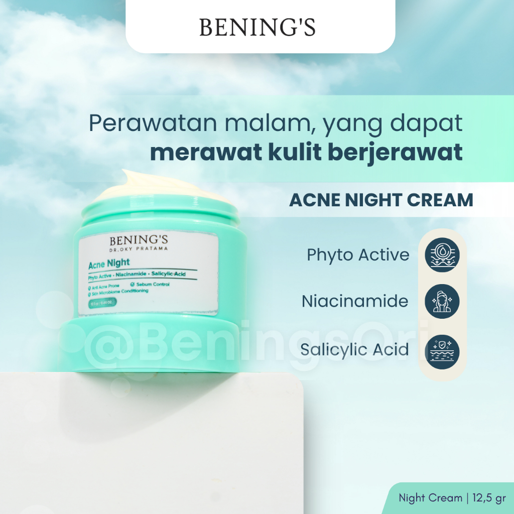 Bening Skincare Acne Night Cream Krim Malam Penghilang Jerawat Benings Skincare BPOM Halal Untuk Pri