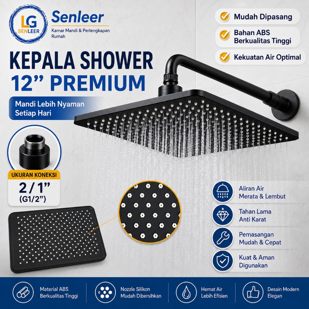 Kepala Shower Tunggal Kotak Universal Tekanan Tinggi ABS Showerhead Top Spray Kamar Mandi Pancuran M