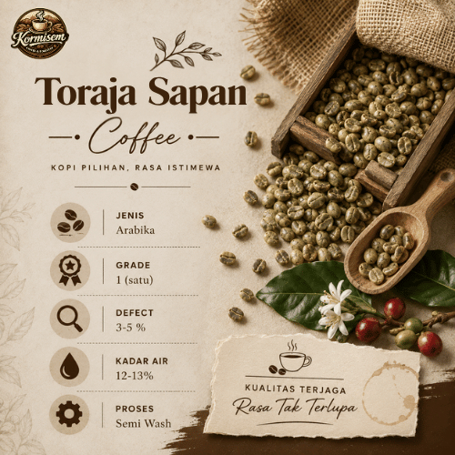 Green Bean biji kopi Arabika Toraja Sapan - Semi Wash G1 | 1Kg / 1000 Gr