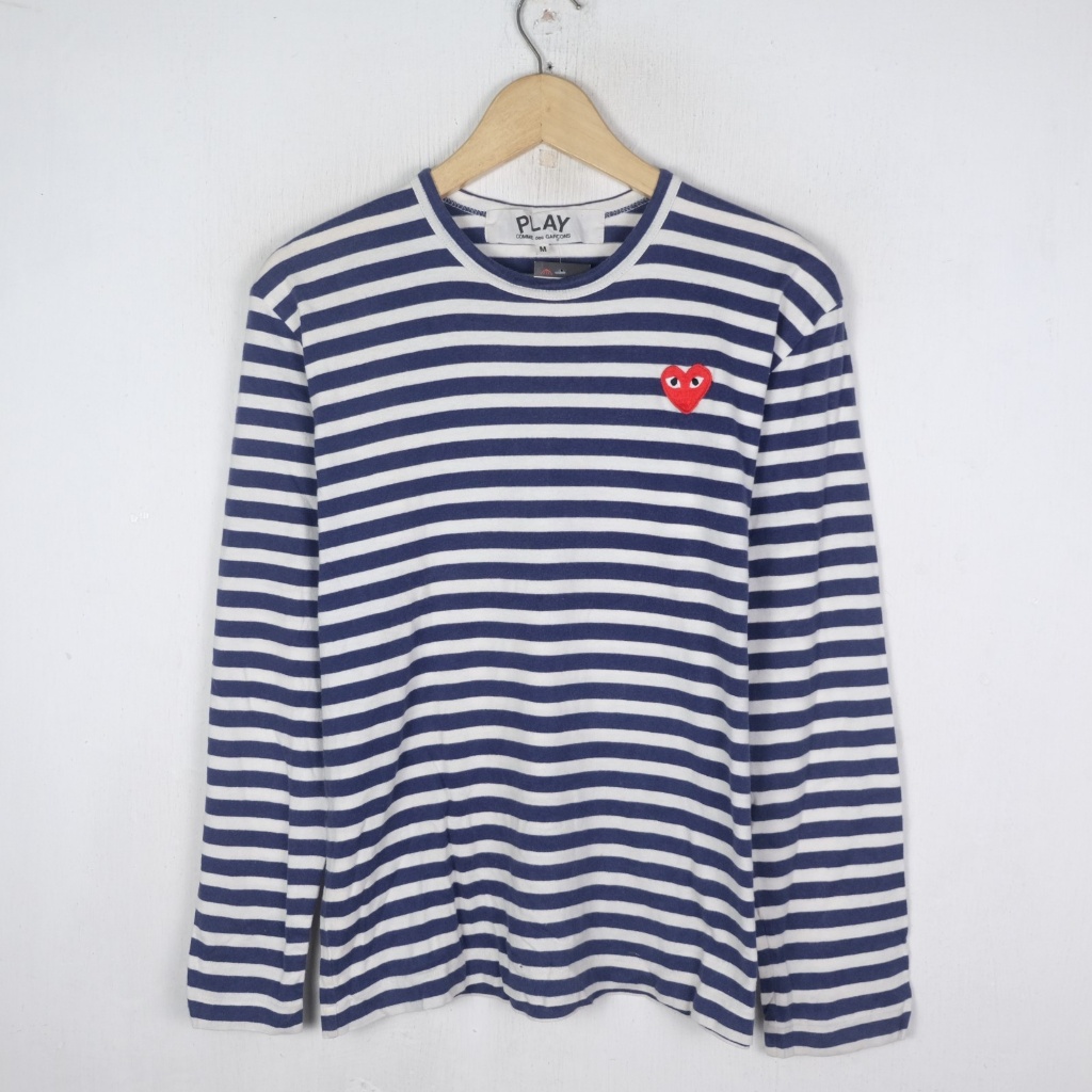 KAOS LENGAN PANJANG PLAY CDG STRIPE LONG SLEEVE TSHIRT LS49 SIZE M FIT S