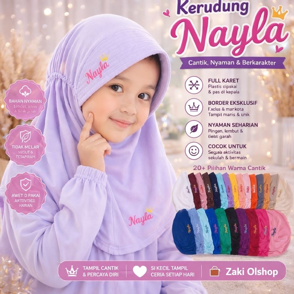kerudung anak TK+SD kerudung NAMA
