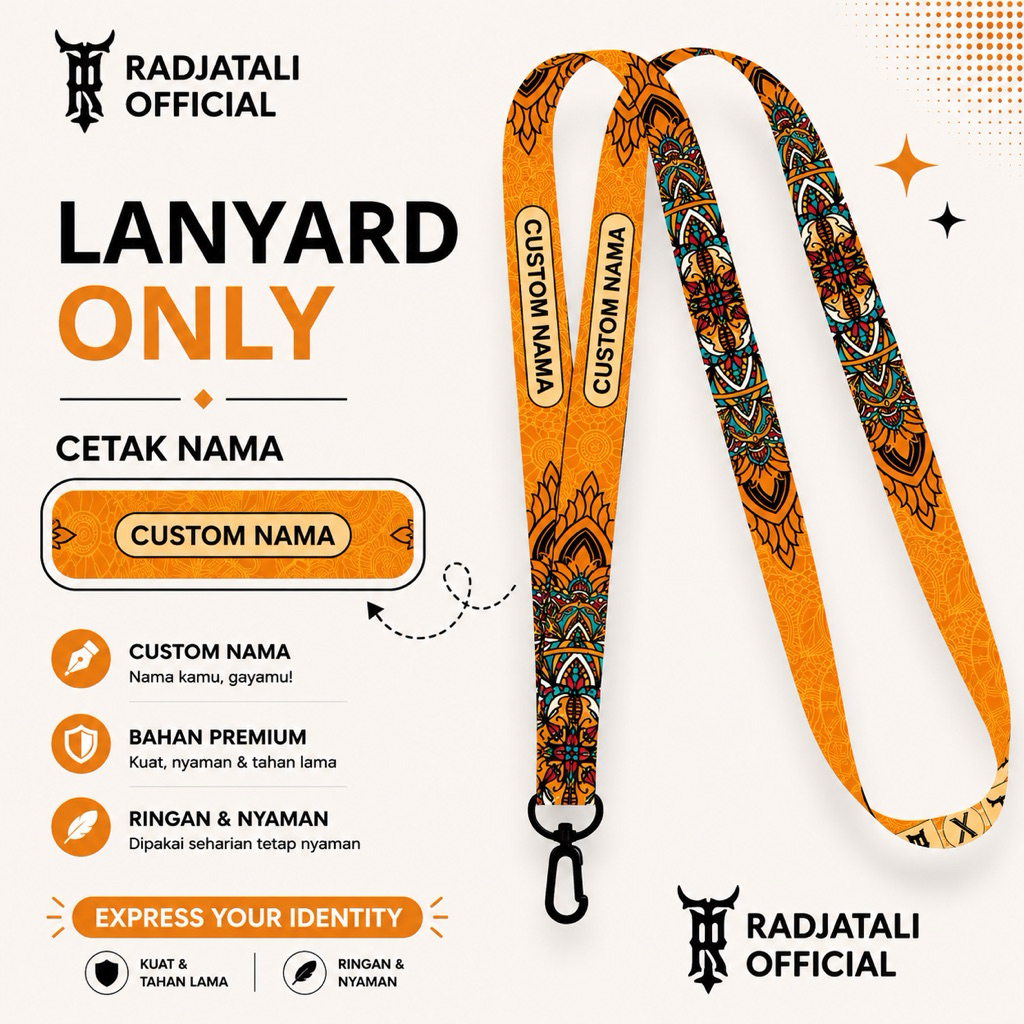Lanyard Custom Nama Batik Series V3 Size 1,5cm Bisa Request Nama Full Printing 2 Sisi Gantungan Card