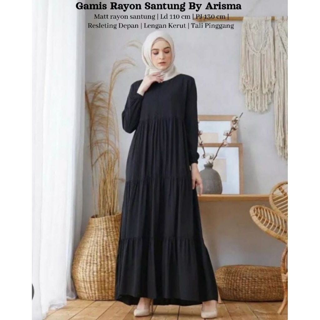 Gamis Wanita kekinian Rayon Santung Polos