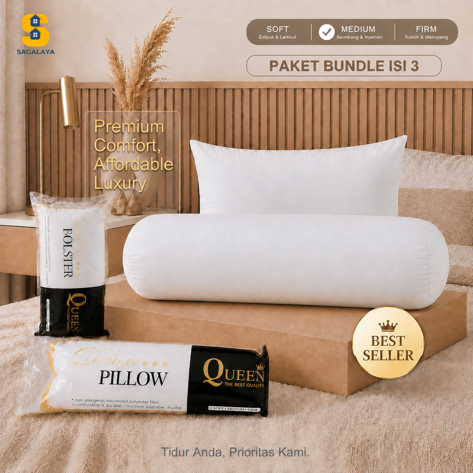 PAKET BUNDLE (ISI 3) BANTAL / GULING TIDUR / MEDIUM FIRM / HOTEL PREMIUM/PUTIH-HIGH QUALITY SAGALAYA