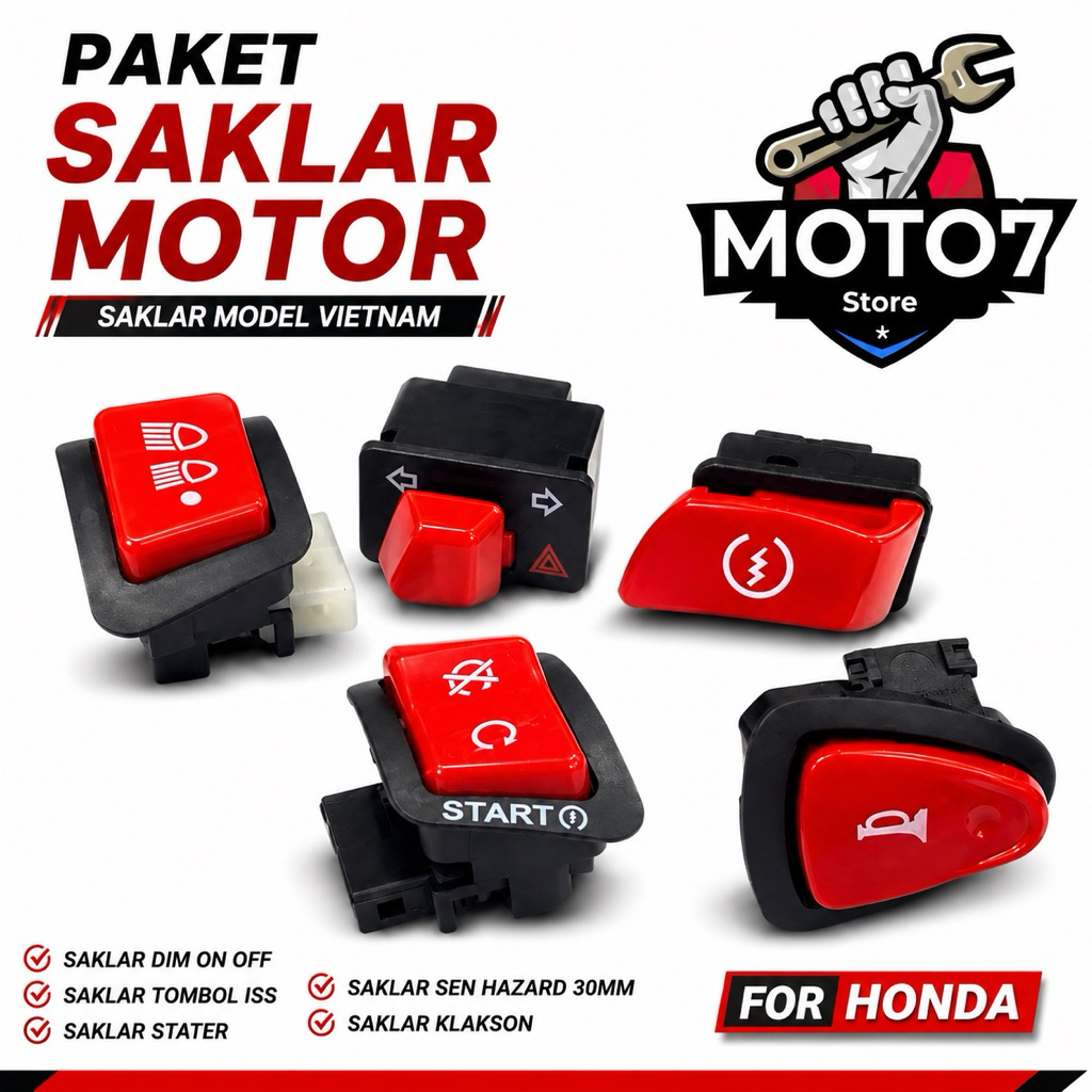 PAKET SAKLAR MERAH VETNAM SAKLAR VIETNAM IDLING STOP STARTER DIMMER KLAKSON SEN VARIO SCOOPY BEAT be